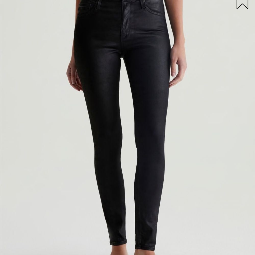AG Women's Farrah Ankle High-Rise Skinny Leatherette Super Black Jeans Sz 26 - Picture 2 of 12